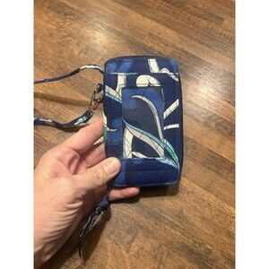 Vera Bradley Wristlet Wallet, Blue Green Geometric Pattern, Strap, Women's